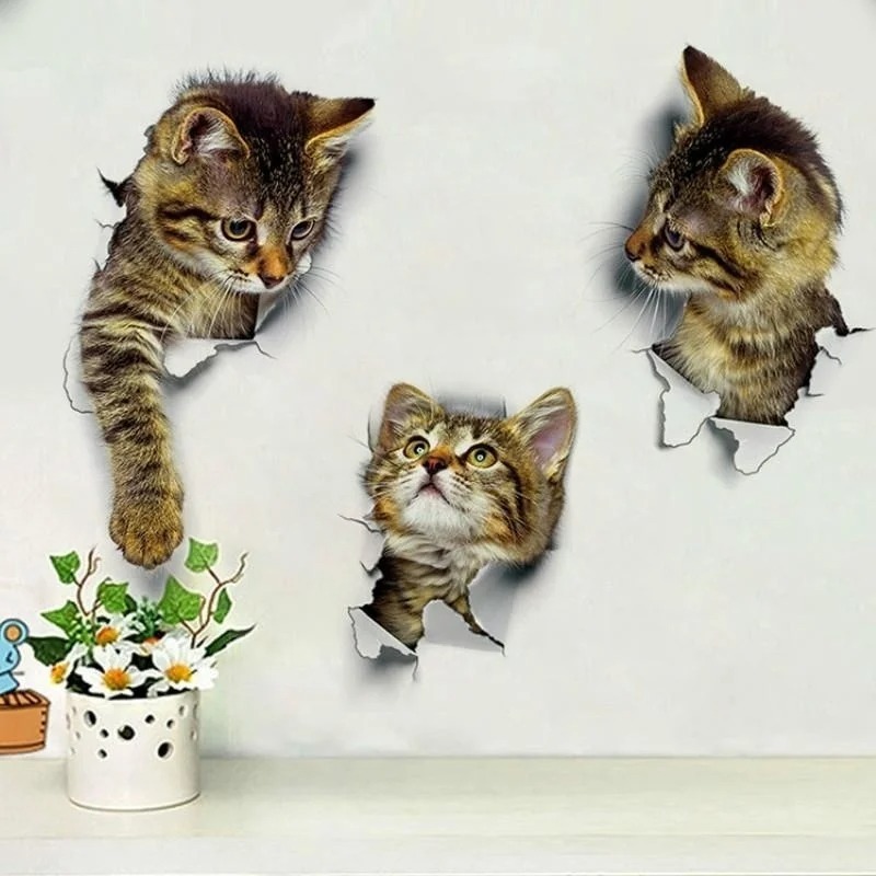 3pcs 3D Cute Cat Self-adhesive - Pvc Panel Background 评论和价格