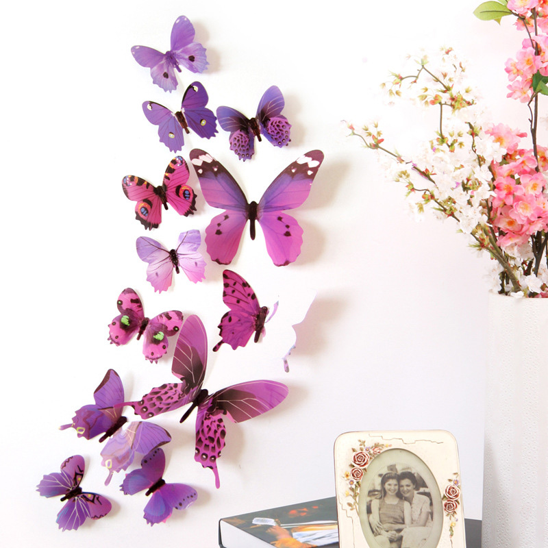 12Pcs 3D Butterfly Wall Sticke - Pvc Panel Background 评论和价格